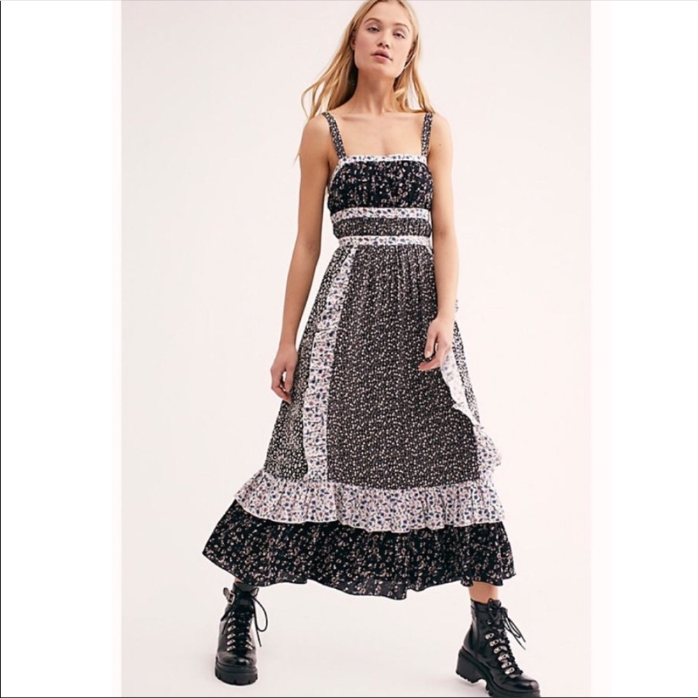 Free People Patchwork Floral Maxi Dress, Spaghetti Straps, Size Small